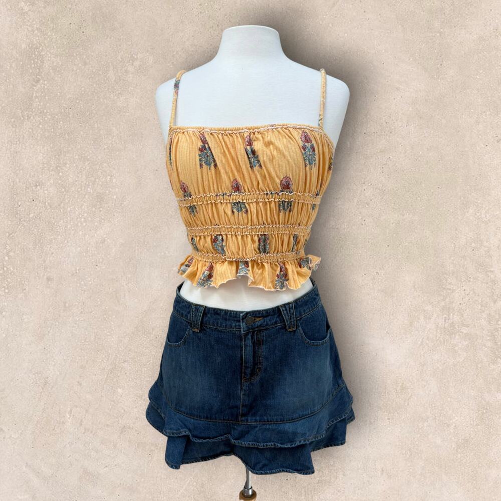 free people rouched yellow tank XS